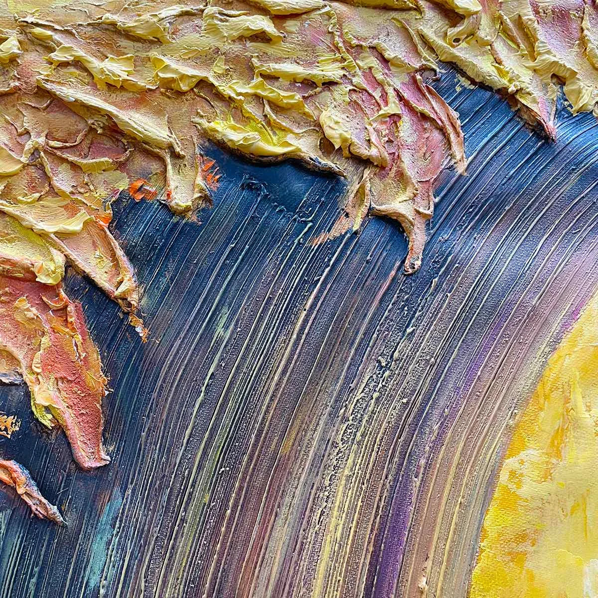 Ready to Ship | Golden Wave Dreams: A Work of Textured Sea Billows | gold frame stretched on neutral wall