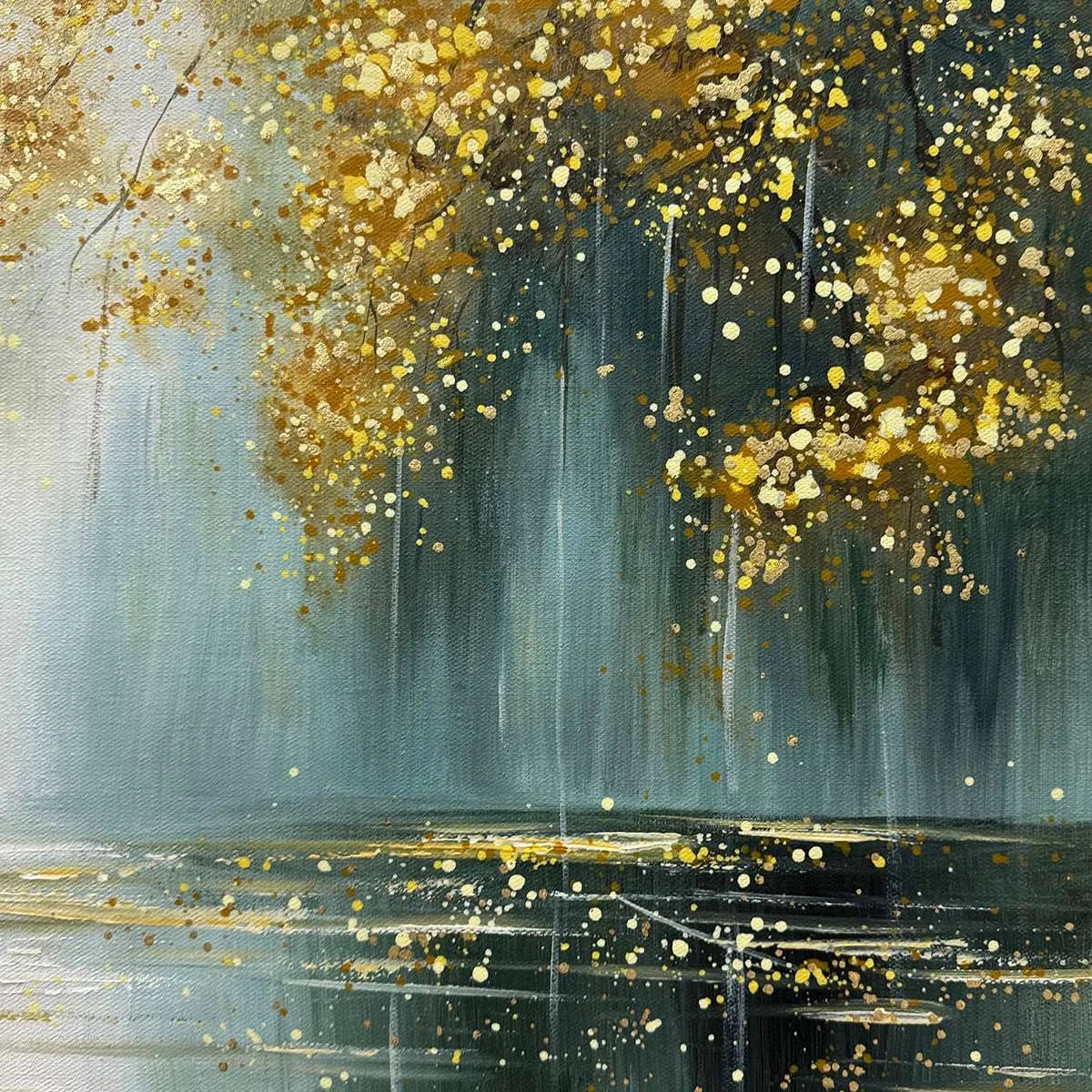 Ready to Ship | Golden Whispers: Textured Gold-Accented Forest Oil Painting | Figurative closeup, raised brushwork detail