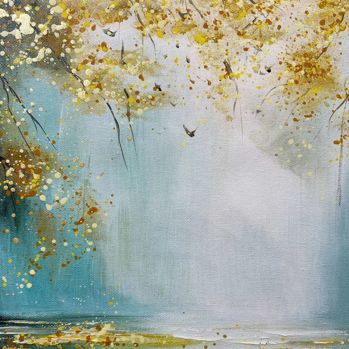 Ready to Ship | Golden Whispers: Textured Gold-Accented Forest Oil Painting | rolled canvas, ready for custom framing