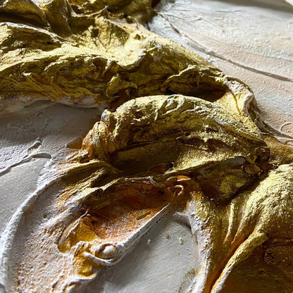 Ready to Ship | Jade Aurora: Abstract Gold-Green Impasto Oil Painting | gold frame stretched on neutral wall