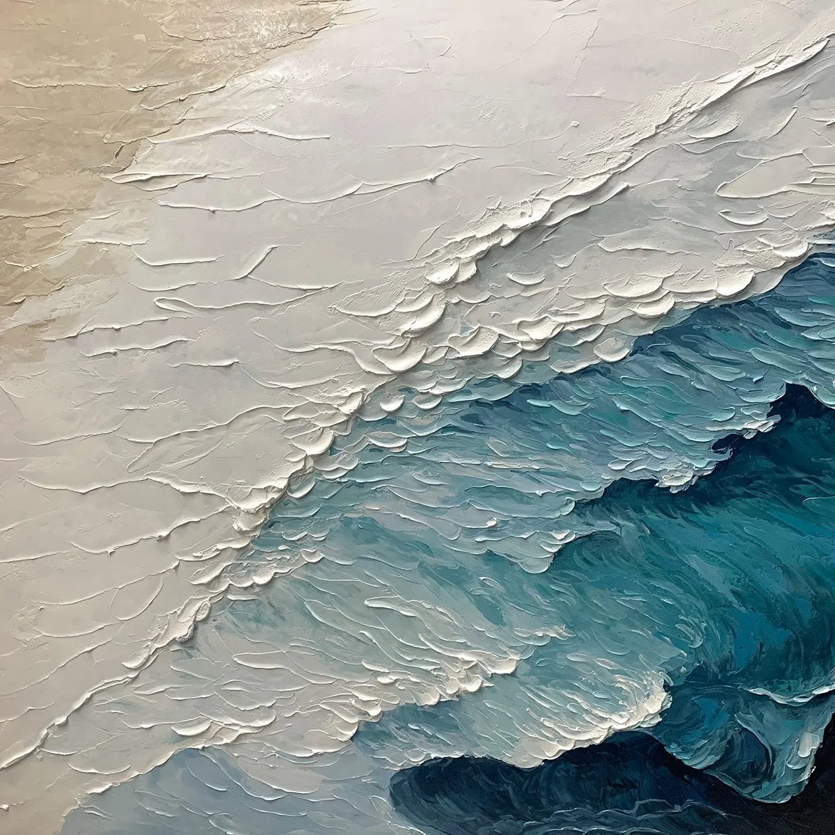 Ready to Ship | Ocean Whispers: Blue-White Textured Seascape Wall Art | Abstract closeup, raised brushwork detail
