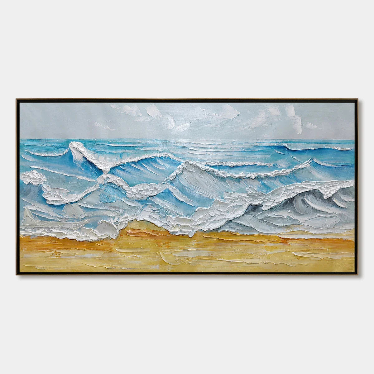 Ready to Ship | OCEAN'S EMBRACE: Textured Seascape Painting | rectangular format, hand-painted canvas edge