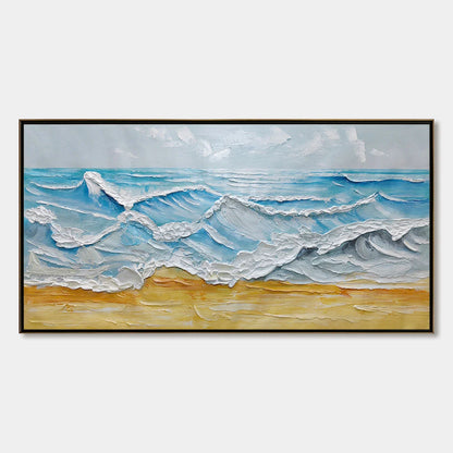 Ready to Ship | OCEAN'S EMBRACE: Textured Seascape Painting | rectangular format, hand-painted canvas edge