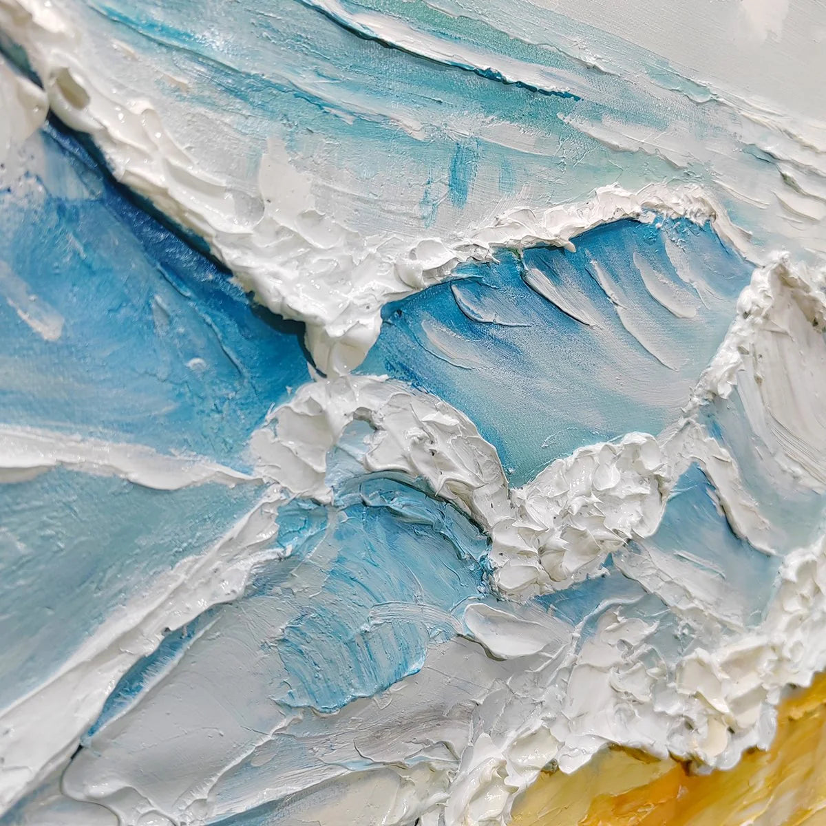 Ready to Ship | OCEAN'S EMBRACE: Textured Seascape Painting | gold frame stretched on neutral wall