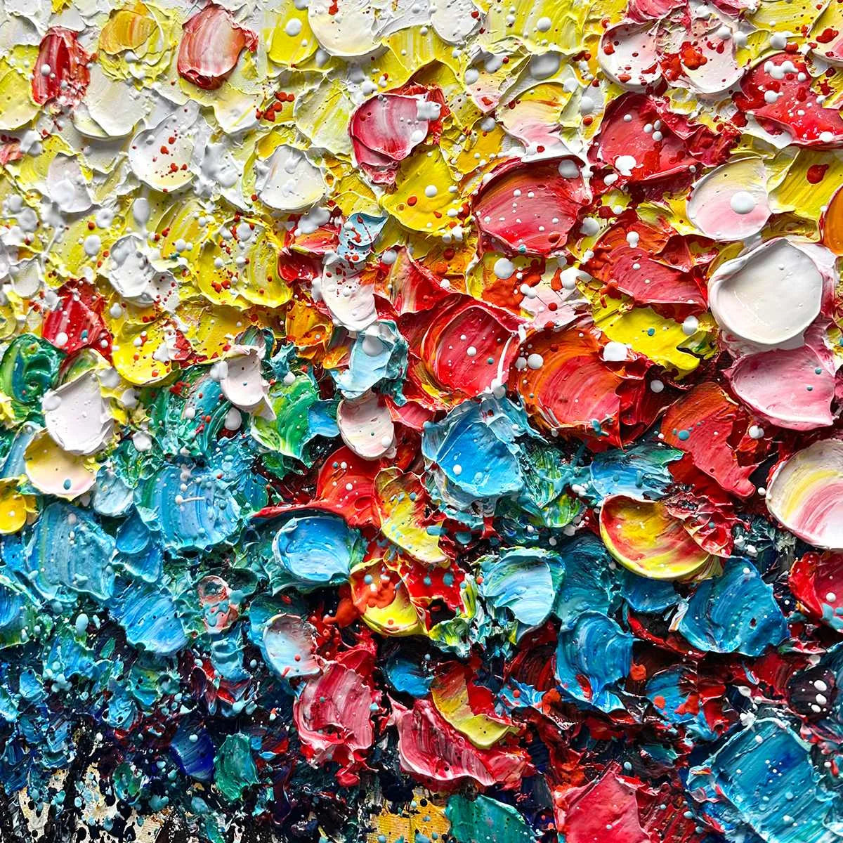 Ready to Ship | RAINBOW BURST: Textured Impasto Tree of Life Oil Painting | Figurative closeup, raised brushwork detail