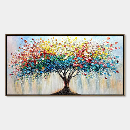 Ready to Ship | RAINBOW BURST: Textured Impasto Tree of Life Oil Painting | rectangular format, hand-painted canvas edge