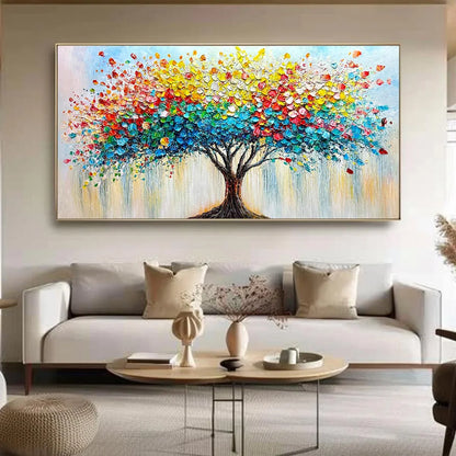 Ready to Ship | RAINBOW BURST: Textured Impasto Tree of Life Oil Painting | hanging in living room, Figurative wall art