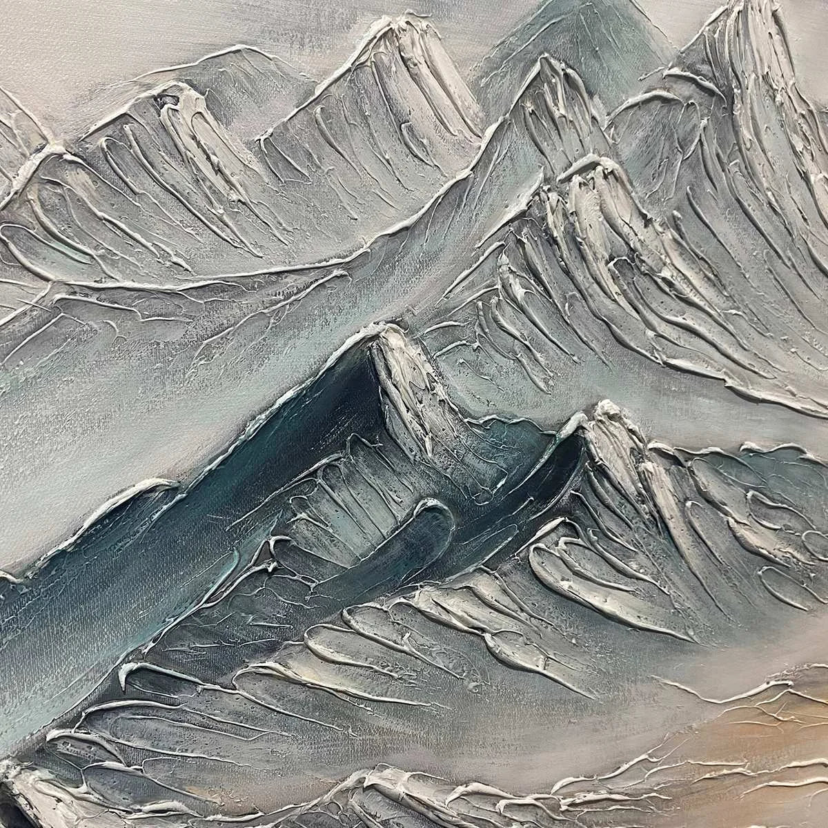 Ready to Ship | FROZEN PEAKS: Textured Minimalist Mountain Landscape | Landscape closeup, raised brushwork detail