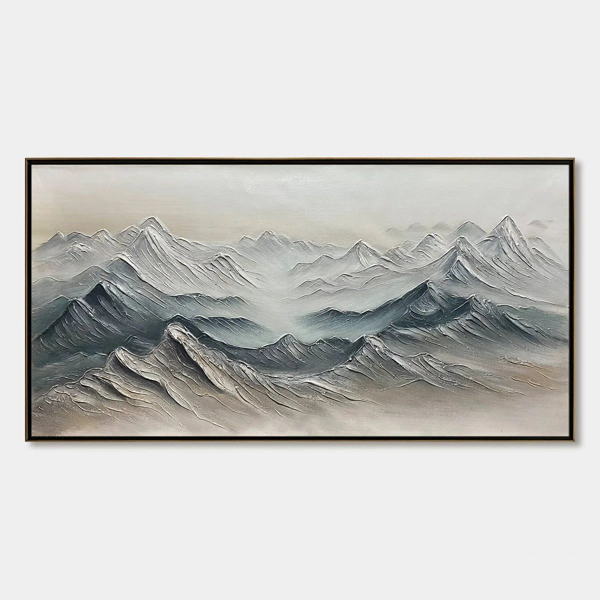 Ready to Ship | FROZEN PEAKS: Textured Minimalist Mountain Landscape | rectangular format, hand-painted canvas edge