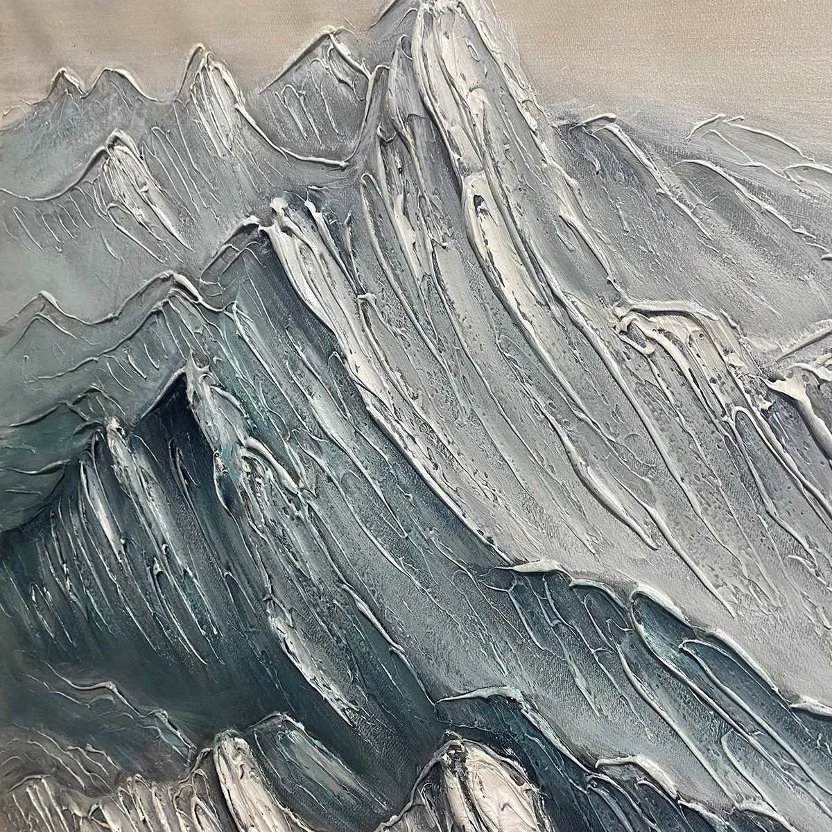 Ready to Ship | FROZEN PEAKS: Textured Minimalist Mountain Landscape | gold frame stretched on neutral wall