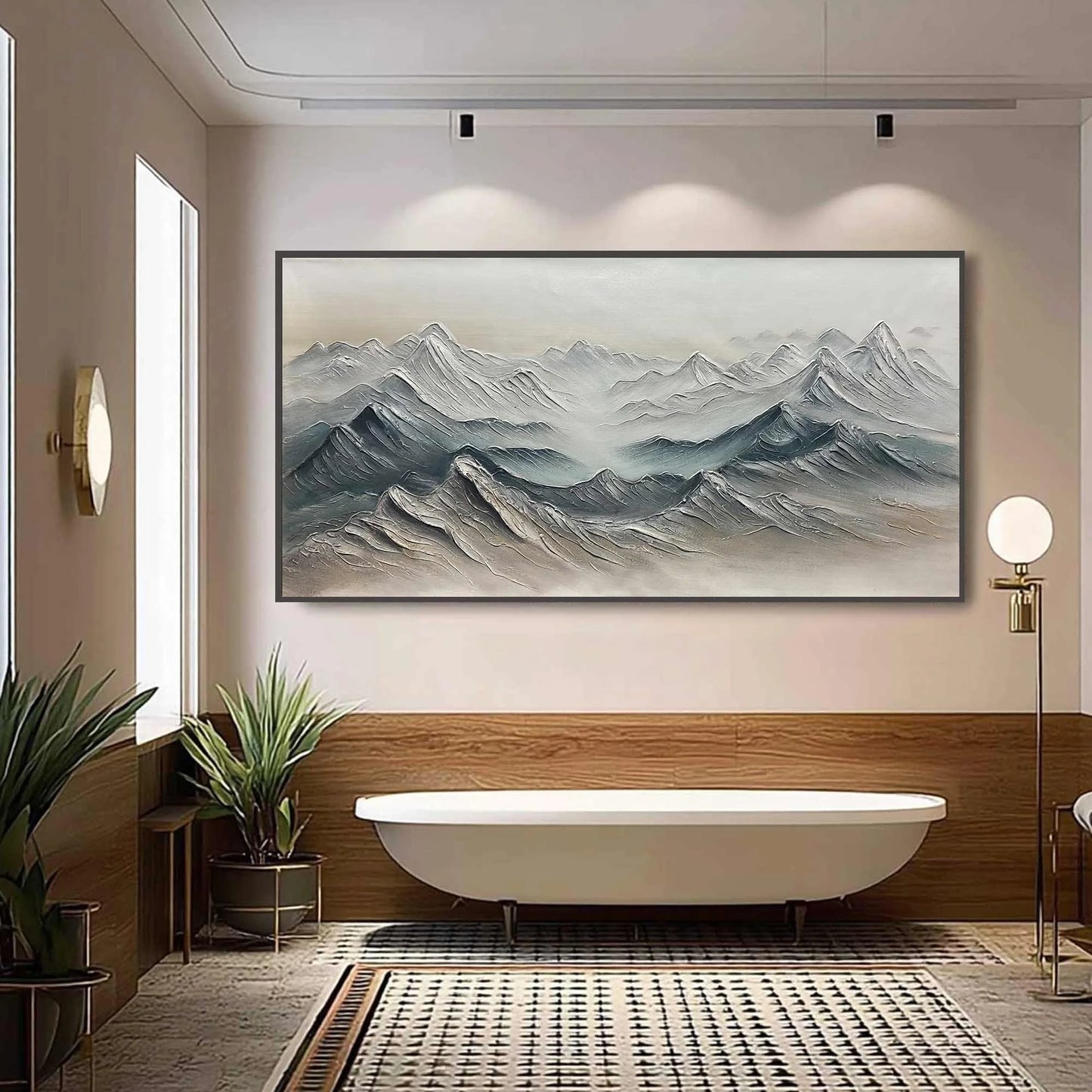 Ready to Ship | FROZEN PEAKS: Textured Minimalist Mountain Landscape | hanging in living room, Landscape wall art