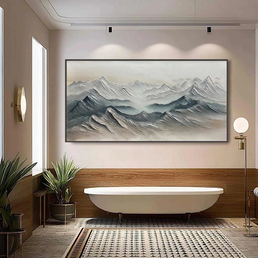 Ready to Ship | FROZEN PEAKS: Textured Minimalist Mountain Landscape | hanging in living room, Landscape wall art