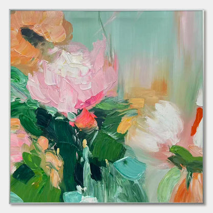 Ready to Ship | BLOOMING ROMANCE: Impressionistic Floral Oil Painting | Impressionist closeup, raised brushwork detail