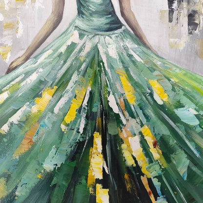 Ready to Ship | Emerald Grace: Elegant Green Dress Art | Abstract closeup, raised brushwork detail