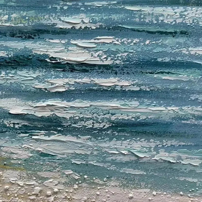 RED BOAT AT THE SHORE: Tranquil Coastal Landscape Painting | rolled canvas, ready for custom framing