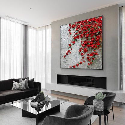 Red Wildflowers Painting 3D Textured Blooming Flower Wall Art Impressionist Pain #2