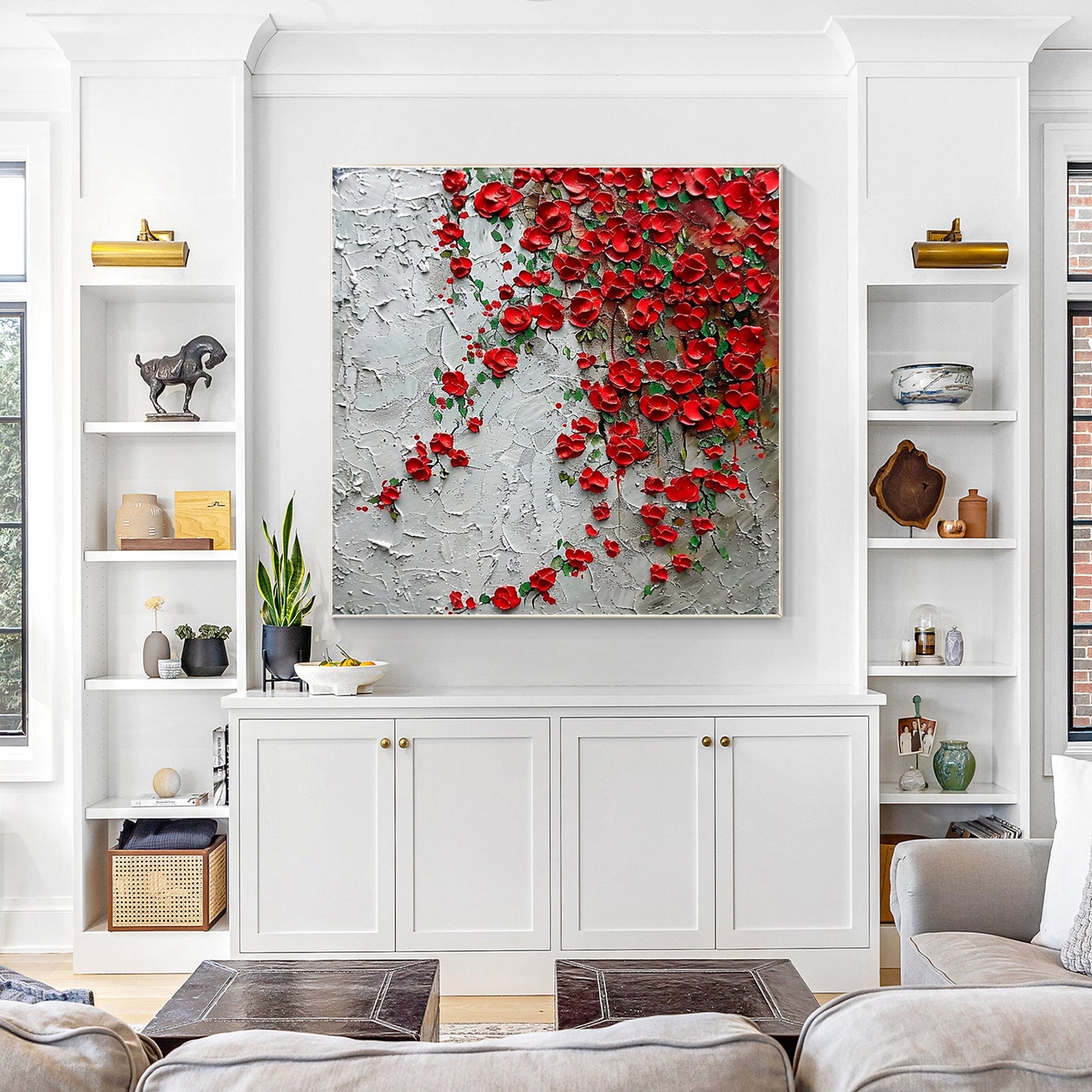 Red Wildflowers Painting 3D Textured Blooming Flower Wall Art Impressionist Pain #3