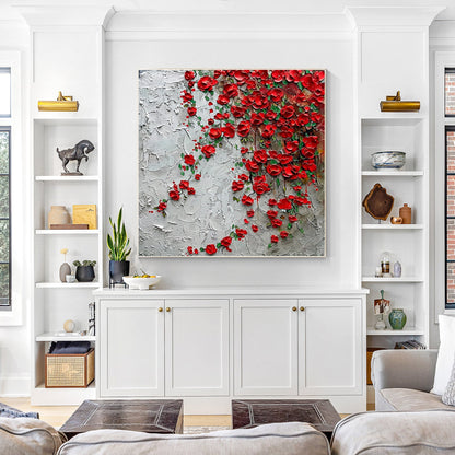 Red Wildflowers Painting 3D Textured Blooming Flower Wall Art Impressionist Pain #3
