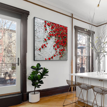Red Wildflowers Painting 3D Textured Blooming Flower Wall Art Impressionist Pain #4