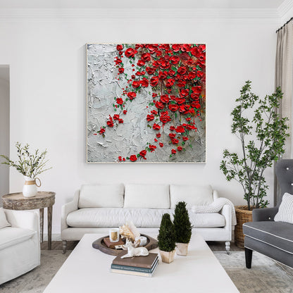 Red Wildflowers Painting 3D Textured Blooming Flower Wall Art Impressionist Pain #5