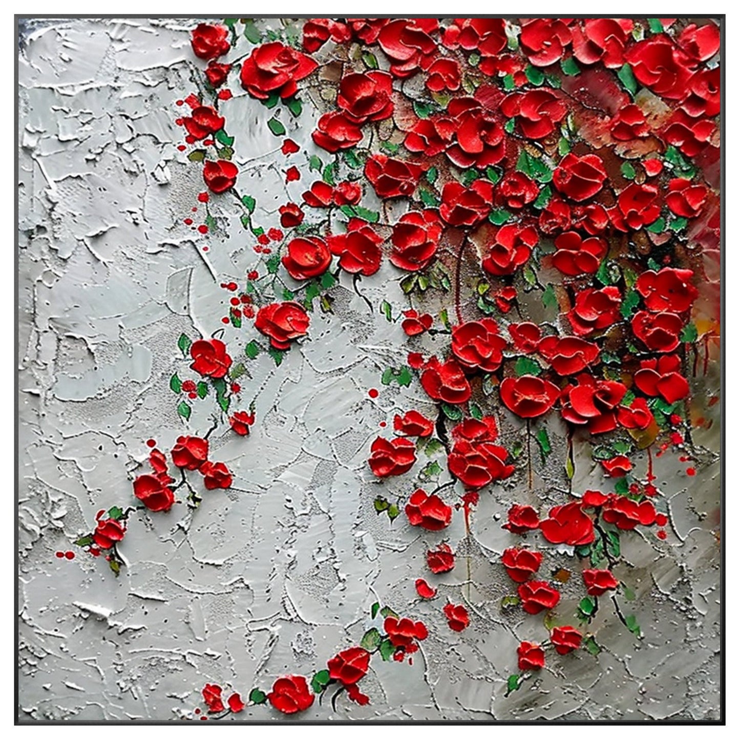 Red Wildflowers Painting 3D Textured Blooming Flower Wall Art Impressionist Pain #9