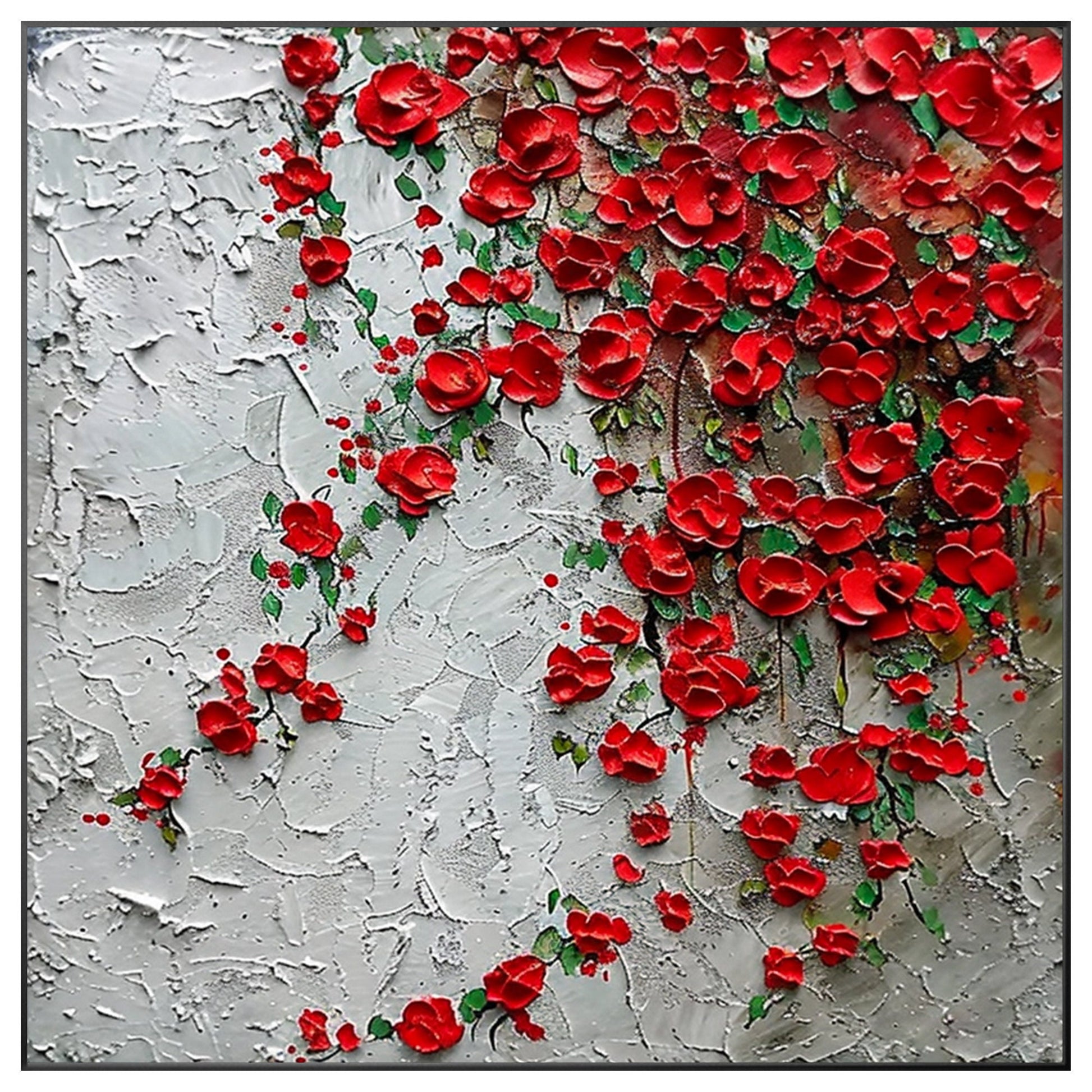 Red Wildflowers Painting 3D Textured Blooming Flower Wall Art Impressionist Pain #9