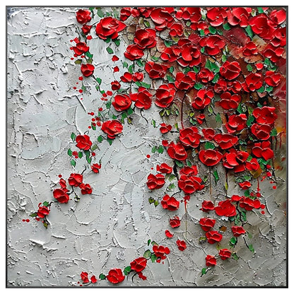 Red Wildflowers Painting 3D Textured Blooming Flower Wall Art Impressionist Pain #9