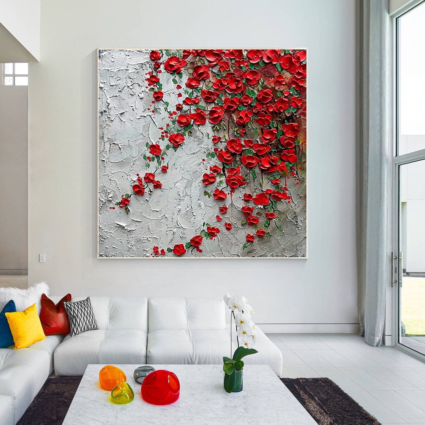 Red Wildflowers Painting 3D Textured Blooming Flower Wall Art Impressionist Pain #1