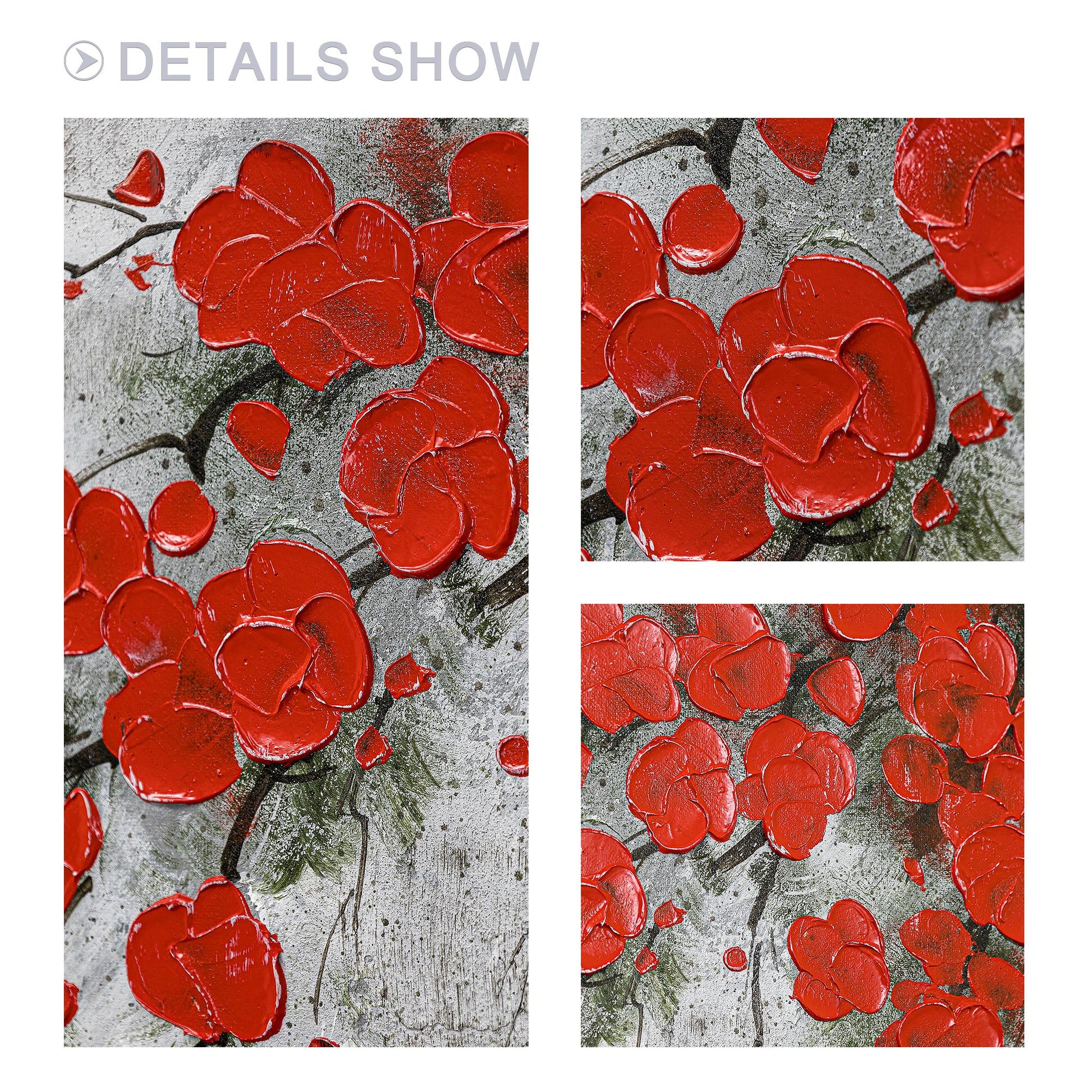 Red Wildflowers Painting Thick Texture Blooming Flower Wall Art Impressionist Pa #2