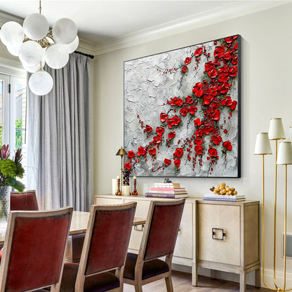 Red Wildflowers Painting Thick Texture Blooming Flower Wall Art Impressionist Pa #5