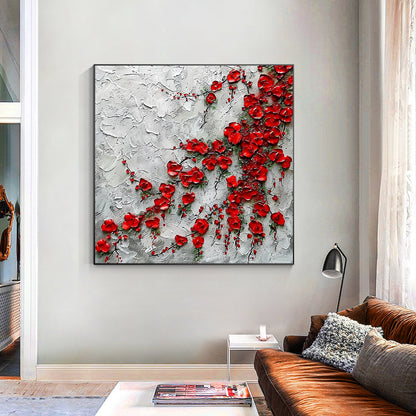 Red Wildflowers Painting Thick Texture Blooming Flower Wall Art Impressionist Pa #6