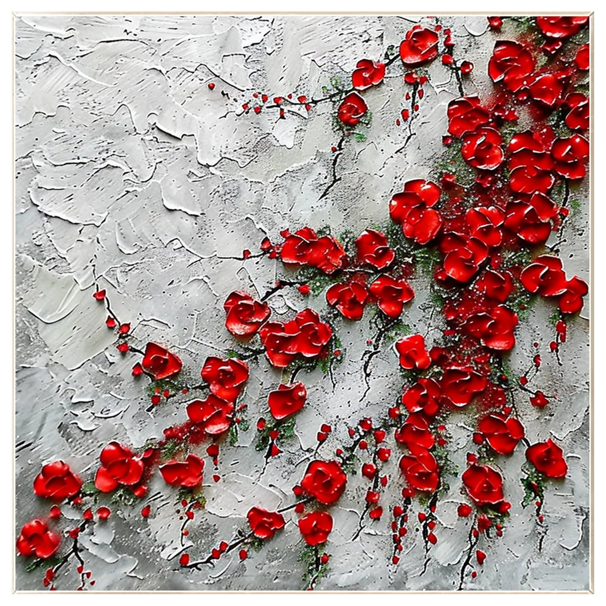 Red Wildflowers Painting Thick Texture Blooming Flower Wall Art Impressionist Pa #8