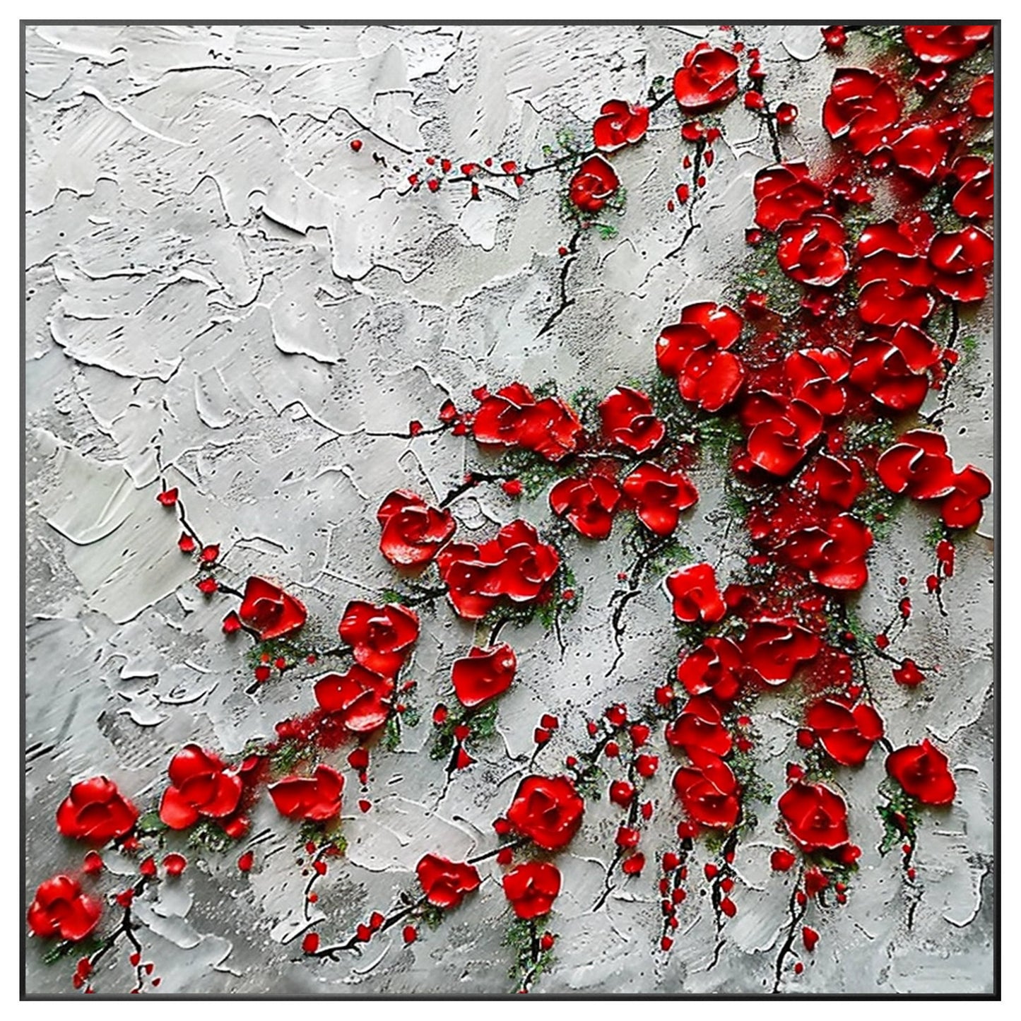 Red Wildflowers Painting Thick Texture Blooming Flower Wall Art Impressionist Pa #9