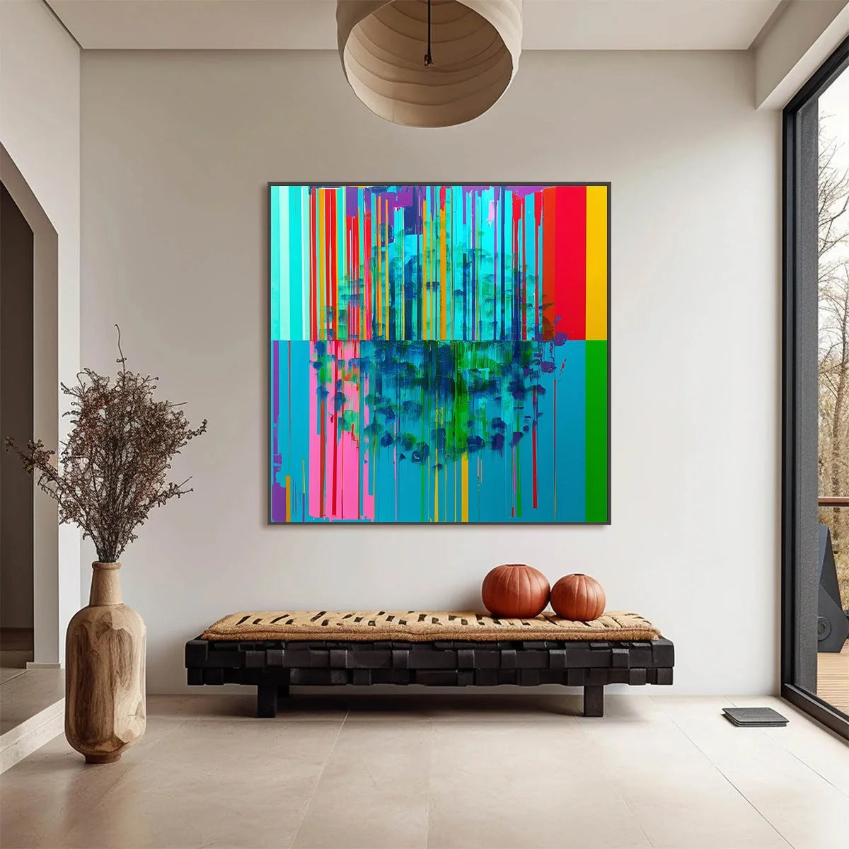 REFLECTED GLITCH: Vibrant Abstract Glitch Art Oil Painting | Abstract closeup, raised brushwork detail