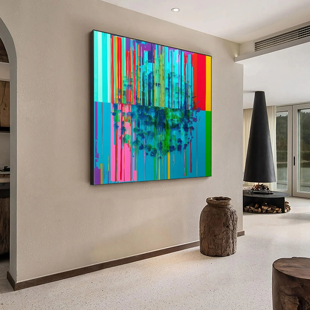 REFLECTED GLITCH: Vibrant Abstract Glitch Art Oil Painting | Abstract mood, soft natural light studio shot