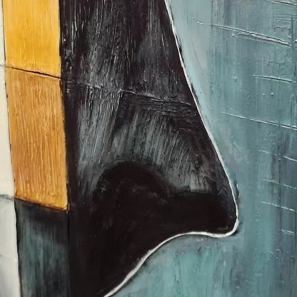 REFLECTION: Minimalist Abstract Portrait Oil Painting | black frame version on white wall