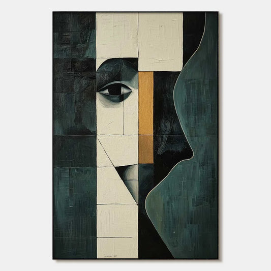 REFLECTION: Minimalist Abstract Portrait Oil Painting | hanging in living room, Minimalist wall art