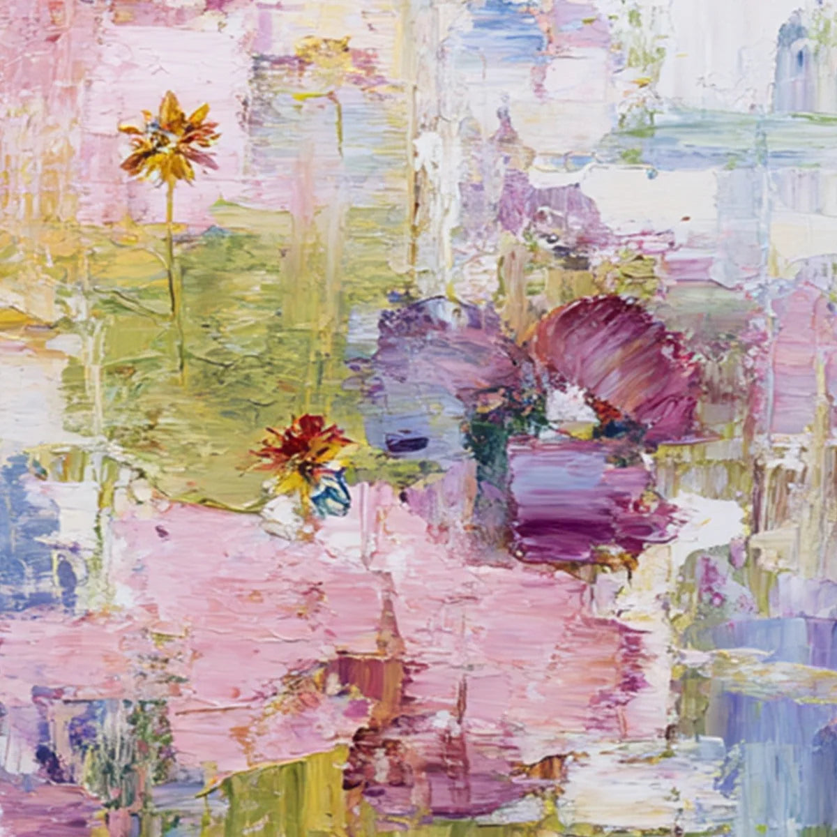 REFLECTIONS IN BLOOM: Colorful Abstract Floral Palette Knife Painting Set | rolled canvas, ready for custom framing