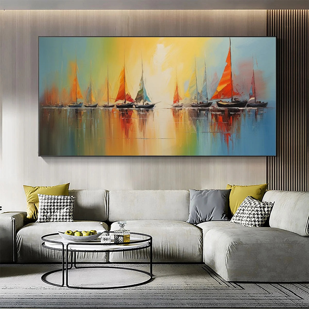 REGATTA DAWN: Colorful Seascape Oil Painting | Abstract closeup, raised brushwork detail