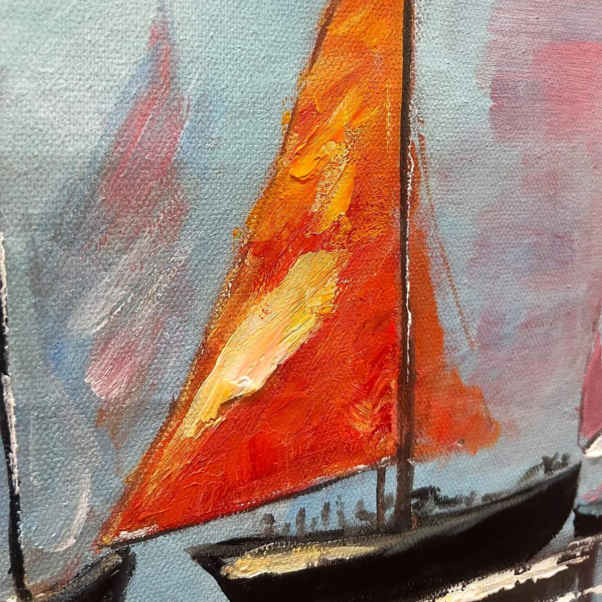 REGATTA DAWN: Colorful Seascape Oil Painting | rectangular format, hand-painted canvas edge