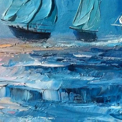 REGATTA: Textured Sailboat Painting, Impasto Wall Art, Panoramic Canvas, Coastal Decor | rectangular format, hand-painted canvas edge