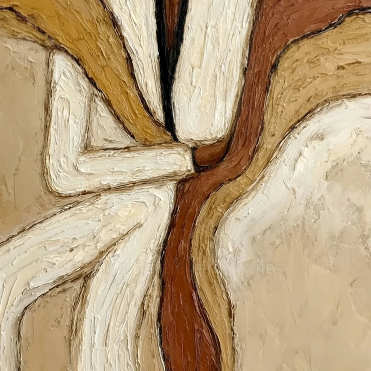 REPOSE: Textured Abstract Figure Painting in Neutral Tones | rectangular format, hand-painted canvas edge