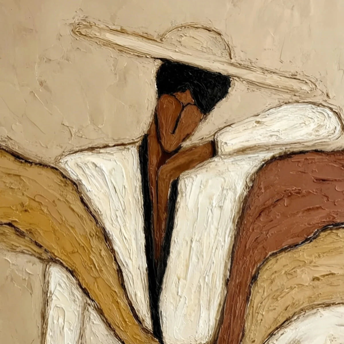 REPOSE: Textured Abstract Figure Painting in Neutral Tones | rolled canvas, ready for custom framing