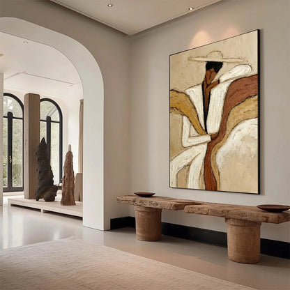 REPOSE: Textured Abstract Figure Painting in Neutral Tones | Abstract mood, soft natural light studio shot