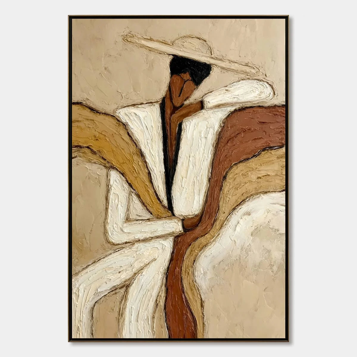 REPOSE: Textured Abstract Figure Painting in Neutral Tones | hanging in living room, Abstract wall art