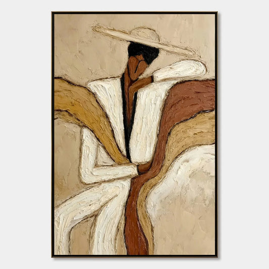 REPOSE: Textured Abstract Figure Painting in Neutral Tones | hanging in living room, Abstract wall art