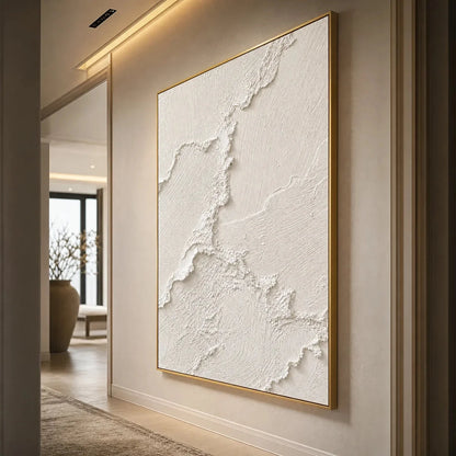 RIVEN: Heavily Textured Minimalist Wabi Sabi Wall Art | gold frame stretched on neutral wall