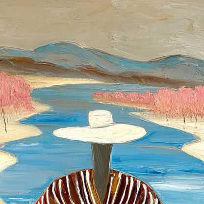 RIVER BLUSH: Textured Figurative Landscape Painting of Woman by Water | rectangular format, hand-painted canvas edge