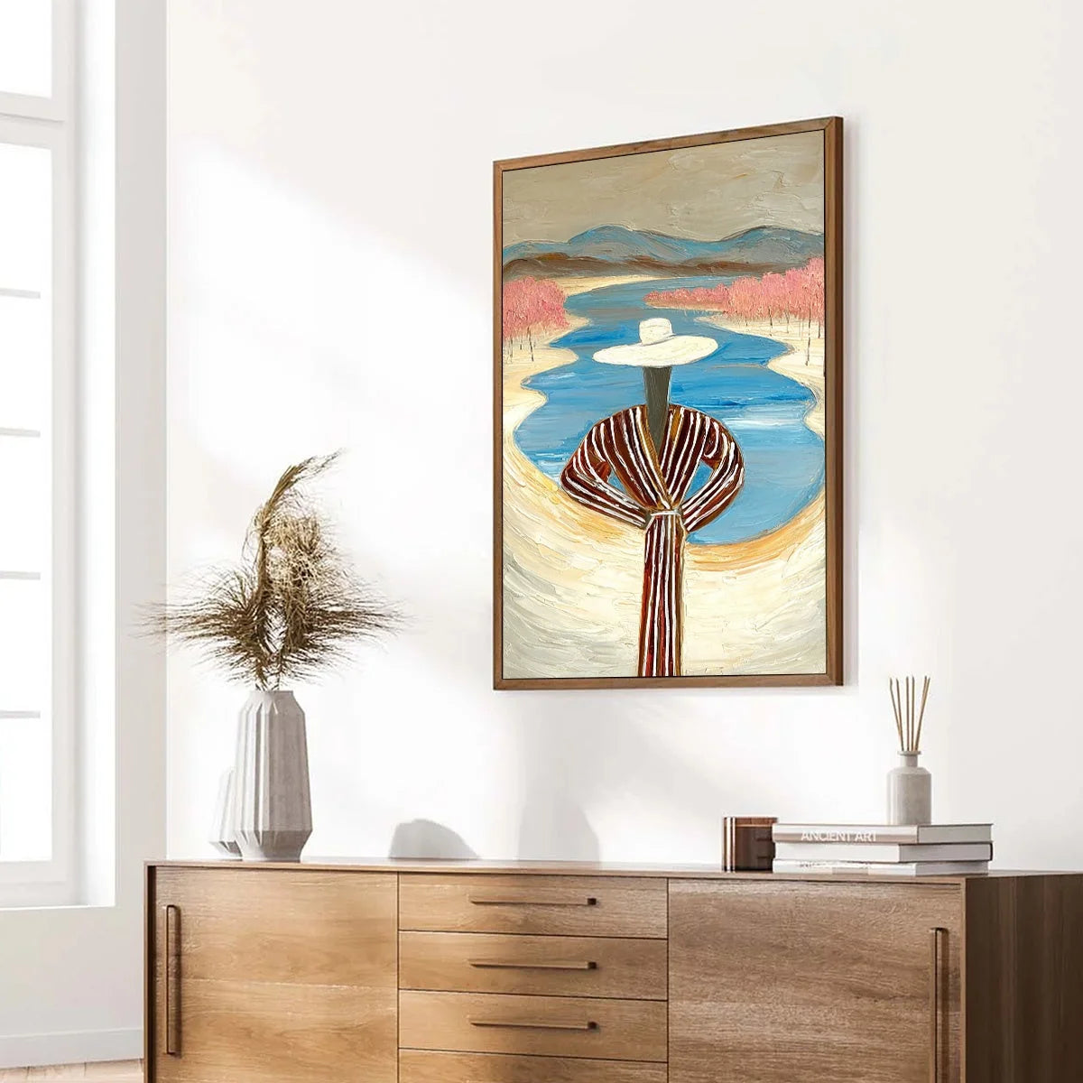 RIVER BLUSH: Textured Figurative Landscape Painting of Woman by Water | multi-color palette, original oil on stretched canvas art
