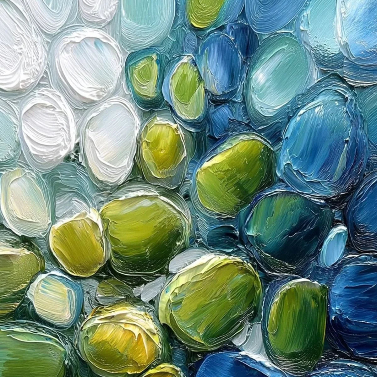 RIVER GEMS: Abstract Impasto Textured Blue and Green Painting | rectangular format, hand-painted canvas edge